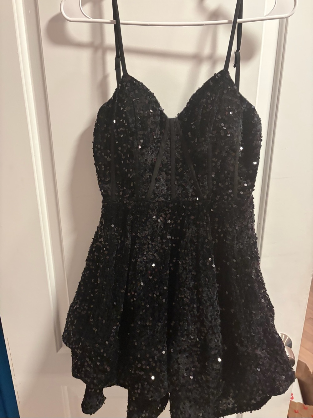 Girls Black Sequin Party Dress with Spaghetti Straps
